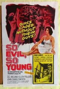 s668 SO EVIL SO YOUNG one-sheet movie poster '61 caged girls without guys!