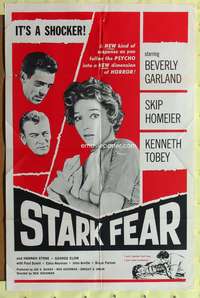s693 STARK FEAR one-sheet movie poster '61 Beverly Garland vs psycho!