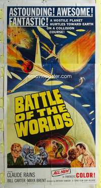 t004 BATTLE OF THE WORLDS three-sheet movie poster '61 cool Italian sci-fi!