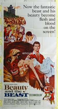 t005 BEAUTY & THE BEAST three-sheet movie poster '62 Mark Damon, Taylor