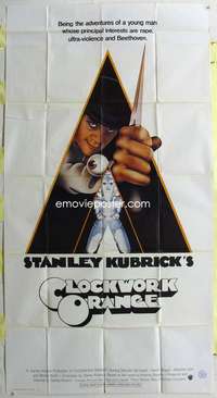t007 CLOCKWORK ORANGE int'l three-sheet movie poster '72 Kubrick classic!