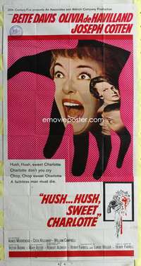 t015 HUSH HUSH SWEET CHARLOTTE three-sheet movie poster '65 Bette Davis