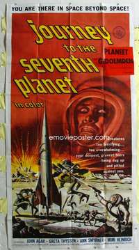 t017 JOURNEY TO THE SEVENTH PLANET three-sheet movie poster '61 AIP sci-fi!