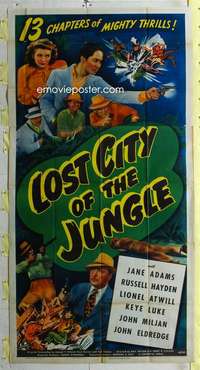 t019 LOST CITY OF THE JUNGLE three-sheet movie poster '46 adventure serial!