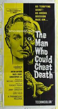 t020 MAN WHO COULD CHEAT DEATH three-sheet movie poster '59 Hammer horror!