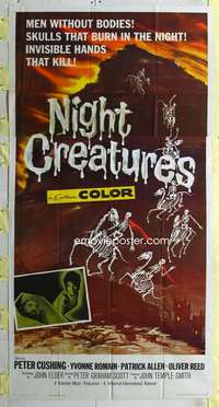 t023 NIGHT CREATURES three-sheet movie poster '62 Hammer, great horror image!