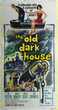 t025 OLD DARK HOUSE three-sheet movie poster '63 Hammer, William Castle