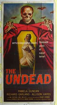 t032 UNDEAD three-sheet movie poster '57 Roger Corman, sexy Allison Hayes!
