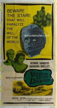 t033 VILLAGE OF THE DAMNED three-sheet movie poster '60 George Sanders