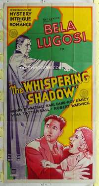 t034 WHISPERING SHADOW three-sheet movie poster '33 Bela Lugosi serial!