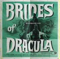 t036 BRIDES OF DRACULA six-sheet movie poster '60 Hammer, Peter Cushing