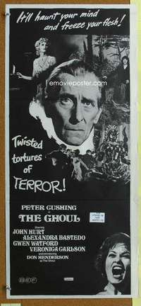 t880 GHOUL Australian daybill movie poster '75 Peter Cushing, cannibals!