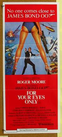 t877 FOR YOUR EYES ONLY Australian daybill movie poster '81 Moore as Bond!