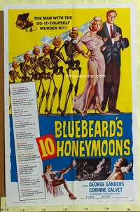 t555 BLUEBEARD'S 10 HONEYMOONS one-sheet movie poster '60 great image!