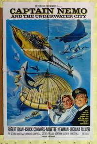 t567 CAPTAIN NEMO & THE UNDERWATER CITY one-sheet movie poster '70 Ryan