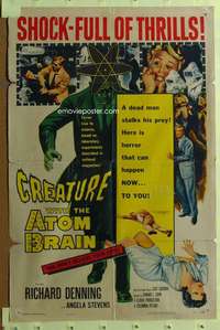 t577 CREATURE WITH THE ATOM BRAIN one-sheet movie poster '55 sci-fi horror!