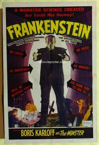 t002 FRANKENSTEIN one-sheet movie poster R51 Boris Karloff classic!