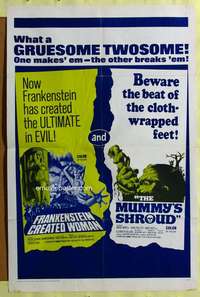 t628 FRANKENSTEIN CREATED WOMAN/MUMMY'S SHROUD one-sheet movie poster '67