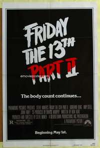 t631 FRIDAY THE 13th 2 advance teaser one-sheet movie poster '81 slasher horror!