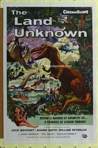 t689 LAND UNKNOWN one-sheet movie poster '57 cool Ken Sawyer dinosaur art!