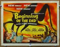 t201 BEGINNING OF THE END movie title lobby card '57 cool giant bug image!
