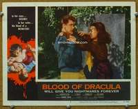 t203 BLOOD OF DRACULA movie lobby card #5 '57 close up choking!