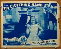 t081 CLUTCHING HAND #3 Chap 15 movie lobby card '36 stars close up!