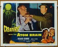 t153 CREATURE WITH THE ATOM BRAIN #7 movie lobby card '55 man choked!