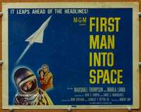 t272 FIRST MAN INTO SPACE movie title lobby card '59 dangerous & daring!