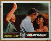 t382 GOLDFINGER movie lobby card #7 '64 Sean Connery attacked!