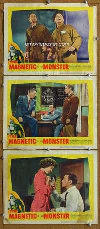 t134 MAGNETIC MONSTER 3 movie lobby cards '53 Richard Carlson, sci-fi!