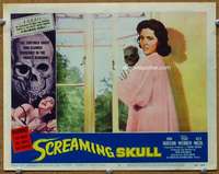 t257 SCREAMING SKULL movie lobby card #5 '58 girl scared by skull!