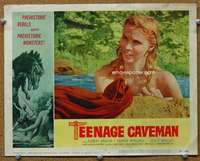 t262 TEENAGE CAVEMAN movie lobby card #2 '58 super sexy teen cavegirl!