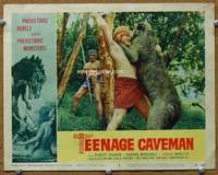 t265 TEENAGE CAVEMAN movie lobby card #5 '58 cave teen w/killer dog!