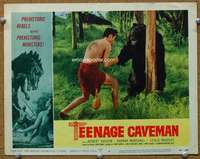 t261 TEENAGE CAVEMAN movie lobby card #6 '58 Vaughn with grizzly bear!