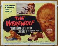 t191 WEREWOLF movie title lobby card '56 great wolf-man horror image!