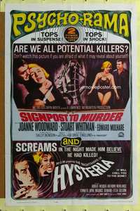 t759 SIGNPOST TO MURDER/HYSTERIA one-sheet movie poster '65 psycho-rama!