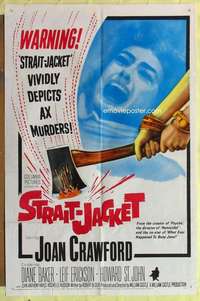 t779 STRAIT-JACKET one-sheet movie poster '64 ax murderer Joan Crawford!