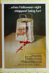 t802 TRICK OR TREATS one-sheet movie poster '82 creepy head in bag image!