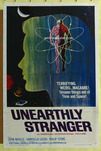 t807 UNEARTHLY STRANGER one-sheet movie poster '64 interesting sci-fi image!