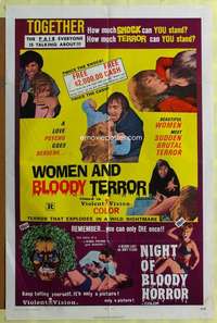 t829 WOMEN & BLOODY TERROR/NIGHT OF BLOODY HORROR one-sheet movie poster '72