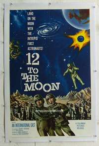 w234 12 TO THE MOON linen one-sheet movie poster '60 Tom Conway, Tony Dexter