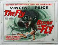 w014 FLY /RETURN OF THE FLY linen British quad movie poster '60s wild!