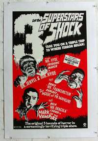 w235 3 SUPERSTARS OF SHOCK linen one-sheet movie poster '72 Boris Karloff
