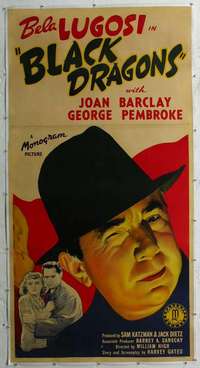 w002 BLACK DRAGONS linen three-sheet movie poster '42 Bela Lugosi sci-fi horror!