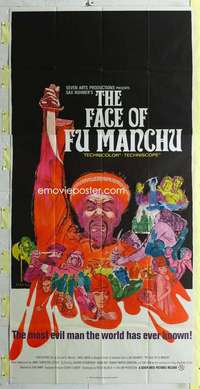 w128 FACE OF FU MANCHU three-sheet movie poster '65 Christopher Lee, Rohmer