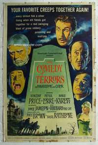 w306 COMEDY OF TERRORS 40x60 movie poster '64 AIP, Boris Karloff