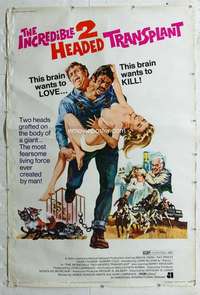 w314 INCREDIBLE TWO HEADED TRANSPLANT 40x60 movie poster '71 wacky!