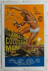 w236 AMAZING COLOSSAL MAN linen one-sheet movie poster '57 Bert I. Gordon