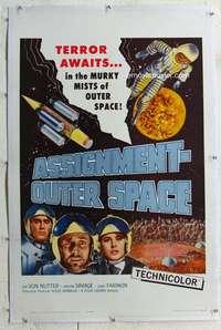 w239 ASSIGNMENT-OUTER SPACE linen one-sheet movie poster '62 Italian sci-fi!